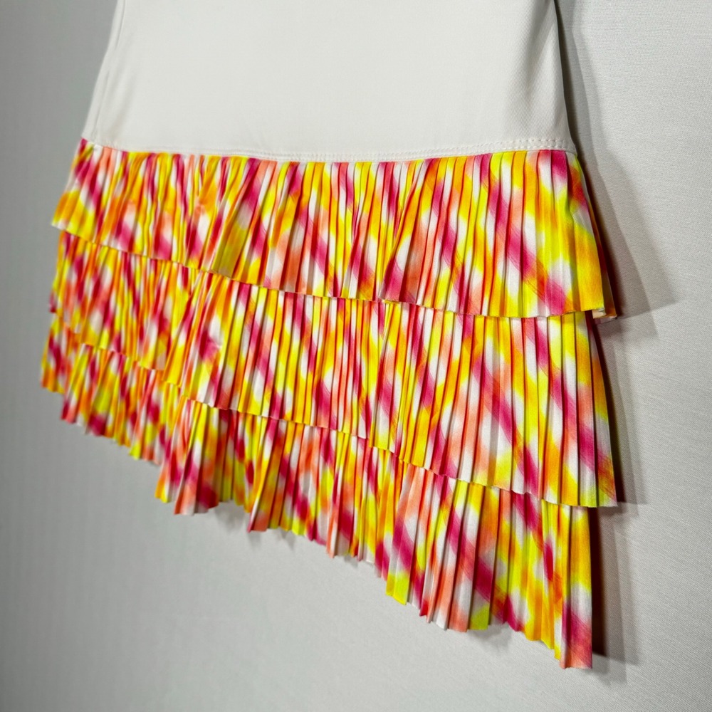 Lucky in Love Pleated Ruffle Tennis Skirt White Pink Yellow Tie Dye‎ Size S - Picture 3 of 6